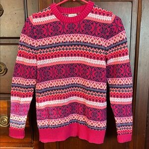 J. Crew Bright Pink and Navy Patterned Sweater
